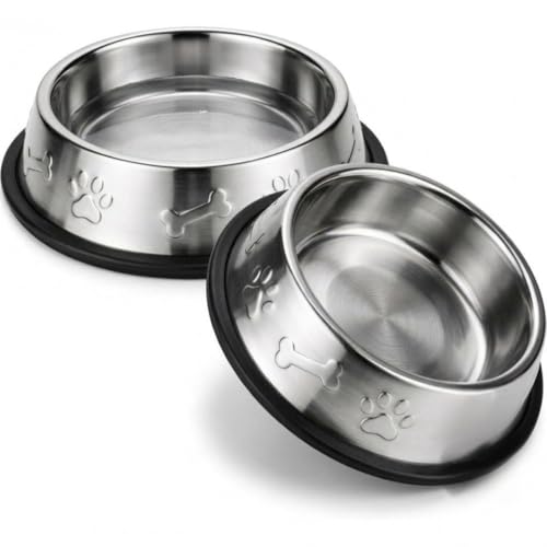 Dog Bowls Pack of 2 Stainless Steel Dog Bowls with Anti Slip Base Non Slip Food and Water Bowls for Small to Medium Dogs (450ml)