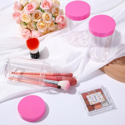 Image of Patelai 4 Pcs Plastic Jars Wide Mouth with Lids,12 Ounce,Pink