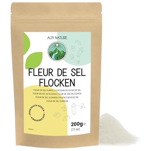 Flor de Sal en Copos de Alpi Nature, Cristales de Sal Marina 0.5-2mm, Fleur de Sel de Sudáfrica para Cocina Gourmet (200G)