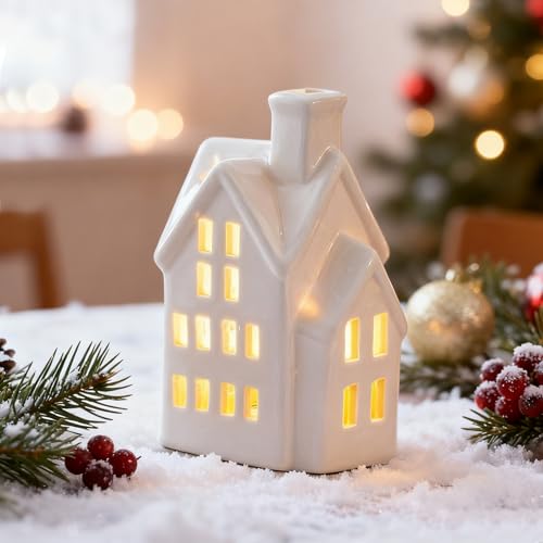 Weihnachtsdorf mit Beleuchtung LED, Keramik Weihnachtshaus mit 2X...