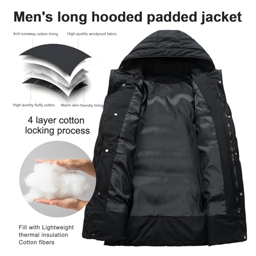 Image of Men's Long Padded Jacket Winter Hooded Coat Puffer Windproof Parka