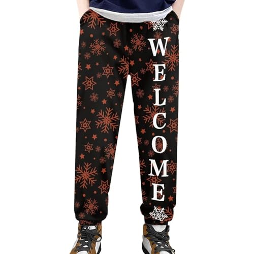 AmzPrint Boys Cargo Sweatpants Snowfall Print Sweatpants for Toddlers Drawstring Christmas Running Pants Black