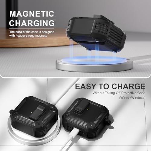 Image of for AirPods 4 Case with Magnetic Secure Lock Clip and Phone Stand, Compatible with Magsafe Charging, with Carabiner&Cleaner kit for Apple iPod 4th Generation Cover(2024) Men Women (Black)