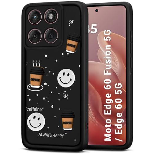 Image of TheGiftKart Back Cover Case for Motorola Moto Edge 60 Fusion 5G / Motorola Edge 60 5G | Cute Fun Cartoon 3D Smiley Coffee Case | Full Camera Protection | Shockproof Back Cover Case (Silicone, Black)