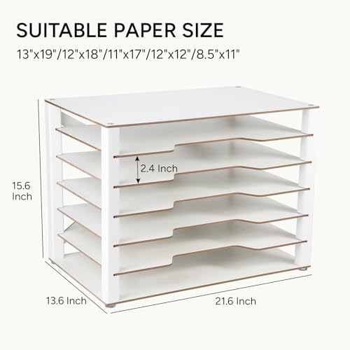 Image of Yumkfoi Construction Paper Organizer 12 inch x 18 inch, 6-Tiers Paper Organizer Storage, Wooden Desktop Organizer, Letter Tray for Office, Home, Classroom