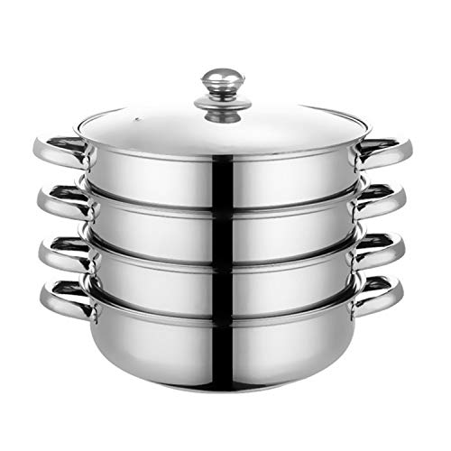 Taylor & Brown 4 Tier Steamer Three Piece Stainless Steel Steamer Pan Set with Non Stick Base Multi Cooker Pot Set Pan Cook Food Glass Lid Dishwasher Safe