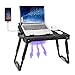 TeqHome Laptop Desk for Bed, Adjustable Table with Fan, Portable Lap Desk, Foldable Legs, Stand for Couch Sofa, Tray with LED Light, 4 USB Ports, Storage, Mouse Pad