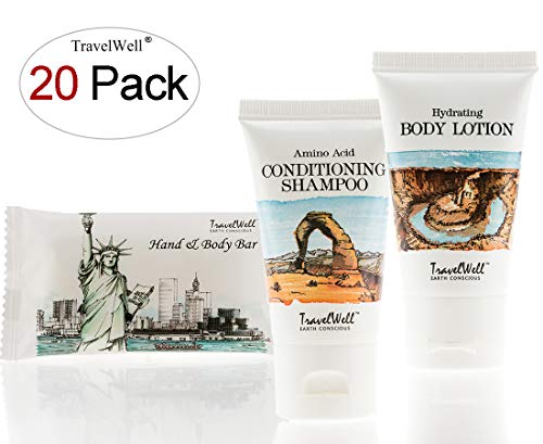 Landscape Series Hotel Toiletries Amenities Travel Size Massage Cleaning Soaps 1.0oz/28g,Shampoo & Conditioner 2 in 1,Body Lotion each 20 Individually Wrapped