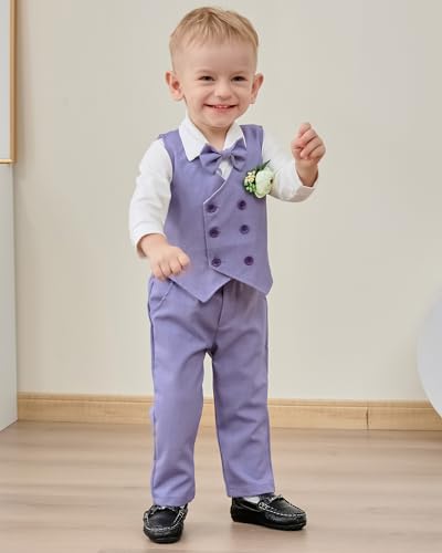 DISAUR Baby Boy Clothes Suits 5PC Infant Gentleman Outfit Dress Shirt+Bowtie+Vest+Corsage+Pants Wedding Baby Suit2