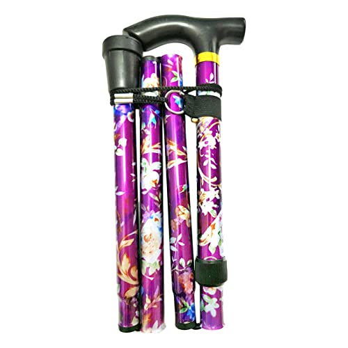 折りたたみ式杖 調節可能な 5 セクション ハンド ステッキ キャンプ ポール パープル 84-93 cm