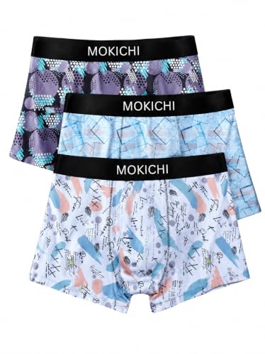 Image of Men's Printed Boxer Briefs | Comfortable Trunk-Style Innerwear with Elastic Waistband | Multicolor Pack of 3