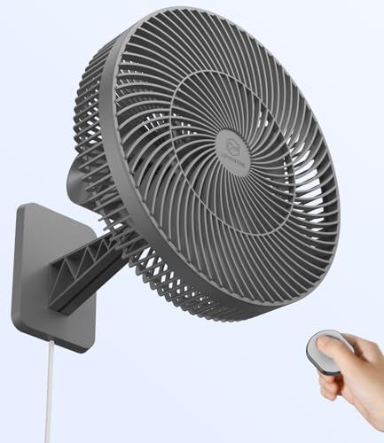 12' Wall Mounted Fan with Remote Control, 90° Oscillating, 4 Speeds Timer and Adjustable Tilt,...