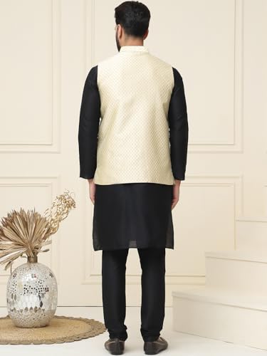 Image of SOJANYA (Since 1958 Men's Silk Blend Kurta Pyjama & Self Design Nehru Jacket Combo
