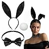 Supgoodom 3 PCS Halloween Bunny Ears Headband Bow Ties Tail Set, Elastic Adjustable Rabbit Costume for accessories Cosplay Dress up Party Adult Supplies Black