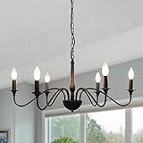 Rustic Chandeliers Farmhouse 6-Light French Country Pendant Lighting for Kitchen Island Black Metal Candle Chandelier Light Fixture Dining Room Bedroom Foyer