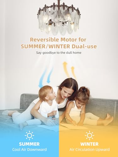 Image of 20 Inch Brown Crystal Fandelier Ceiling Fan with Light, Vintage Brown Ceiling Fans with Lights Remote Control, Caged with 6 Speeds for Bedroom, Nursery, Living Room