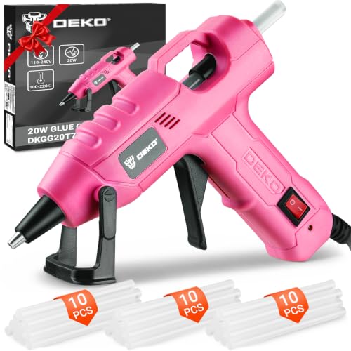 DEKOPRO 20W Pistola Silicona Caliente, Juego de Pistola de Silicona, Pistola Pegamento Caliente con 30 PCS Barras de Pegamento,7mm*100mm Barras,para DIY, Arte, Hogar, Rosa