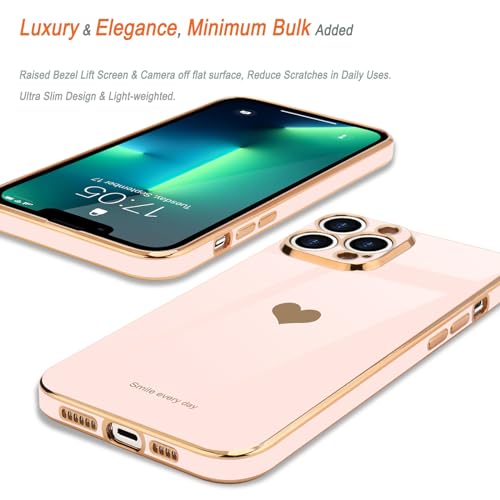 Teageo for iPhone 13 Pro Case Cute Heart Pattern for Women Girls Slim Luxury Bling Plating Soft TPU Anti-Scratch Shockproof Bumper Phone Case for iPhone 13 Pro - Image 3