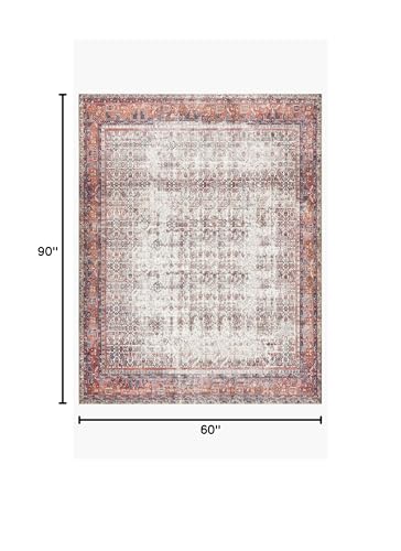 Loloi Layla Collection LAY-12 Ivory/Brick 5'-0" x 7'-6" .13" Thick Area Rug, Soft, Durable, Vintage Inspired, Distressed, Low Pile, Non-Shedding, Easy Clean, Printed, Living Room Rug