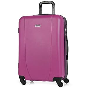 ITACA – Middelgrote Koffer. Medium Trolley Reiskoffer van ITACA. Lichtgewicht ABS Harde Schaal 4 Wielen Cijferslot, Fuchsia-Antraciet
