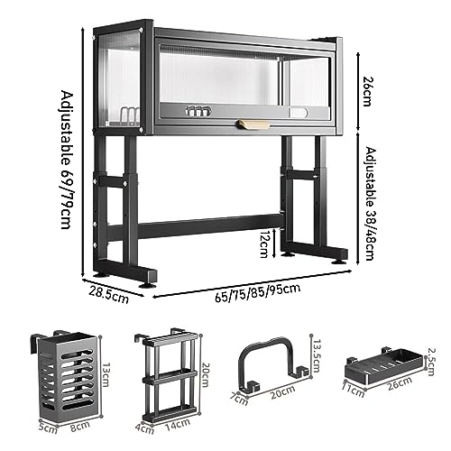 Escurridor de Platos Ajustable de 3 Niveles para Colocar sobre el Fregadero con Estante, Acero Inoxidable, Negro - Utensilio de Cocina secar y Guardar Platos, diseño