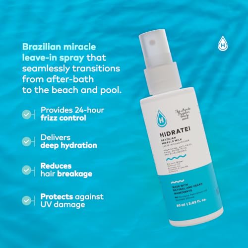 Hidratei Brazilian Healthy Leave In Conditioner Anti-Frizz Spray | Vegan Hair Treatment for All Hair Types | 24+ Hour Protection from UV, Heat, & Frizz | Reduces Breakage 2.03 Oz