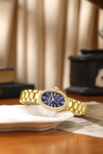 Image of London Fog Queenhithe Collection Watch for Women with Oval Textured Dial, Crystal Studded Bezel, Blue Crown Accent, Quartz Movement and Stainless Steel Strap - LFW20003