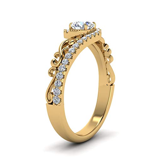 Image of Choose Your Gemstone Filigree Bypass Halo Diamond CZ Ring Yellow Gold Plated Round Shape Halo Engagement Rings Minimal Modern Design Birthday Gift Wedding Gift US Size 4 to 12