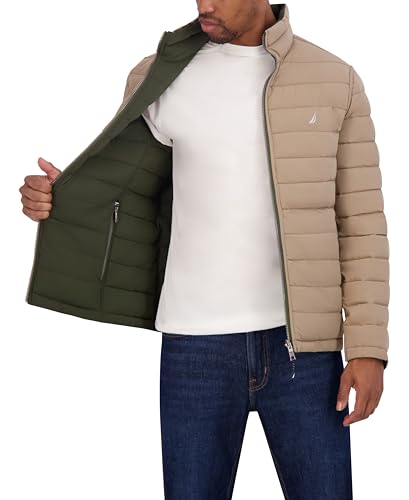 Image of Nautica Men's Reversible Quilted Puffer Jacket -Midweight Mechanical Stretch Winter Coat