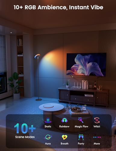 Image of UFO LED Torchiere Floor Lamp with RGB Ambient Light, 42W 3700LM Bright Dimmable Sky Lamp,71in Modern Tall Standing Lamp with Remote Touch Control&Timer,for Living Room Bedroom Office Gaming Room,Black