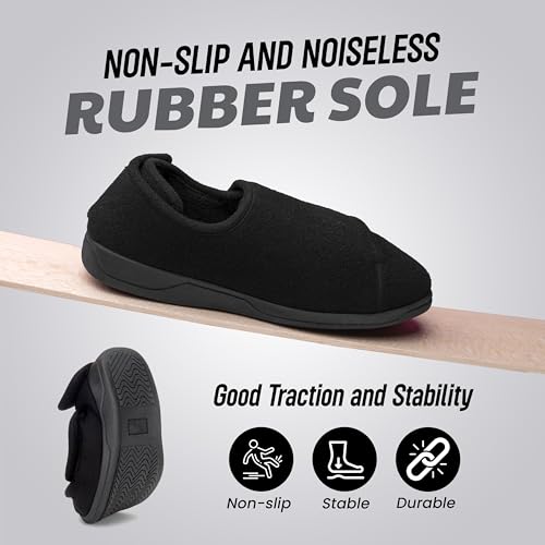 Image of Mens Extra Wide Width Diabetic Slippers Memory Foam With Adjustable Soft Non-Slip Orthopedic House Shoes for Elderly Swollen Feet, Arthritis, Edema