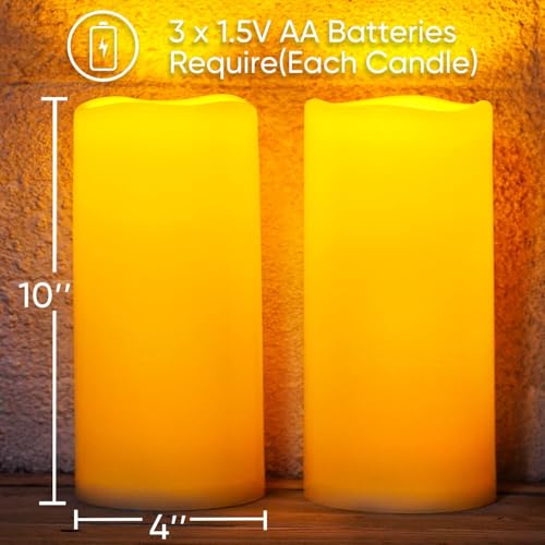 Image of Homemory 10 inch x 4 inch Large Waterproof Outdoor Flameless Candles with Remote Control and Timer, Battery Operated Flickering LED Pillar Candles for Outdoor Larterns, Porch, Long Lasting, Set of 4