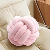 Pink Knot Pillow Ball, Handmade Decorative Throw Pillow, Soft Round Knotted Cushion for Couch & Bedroom, Cute Home Decor, Braided Pillow for Living Room (7.87 Inches)