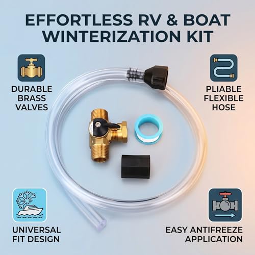 Image of Pissente RV Winterizing Kit, Antifreeze Fill Pipes, Brass Valves, Universal Fit, PTFE Seal, Easy Maneuver Hose, for Boats and RVs