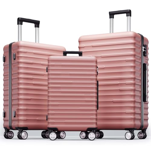 Altillo 3 Piece Luggage Set, PC+ABS Lightweight Suitcase Sets with Spinner Wheels, Hardshell Luggage Sets with TSA Lock (20/24/28) (Pink)