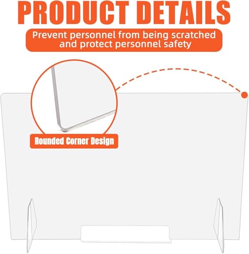 Kojem 46\" x 30\" Sneeze Guard for Counter and Desk W/Support Legs Protective Clear Panel with Transaction Window Cashier Checkout Barrier Portable Barrier for Retail Store, Restaurant, School, Office - Thumbnail 3