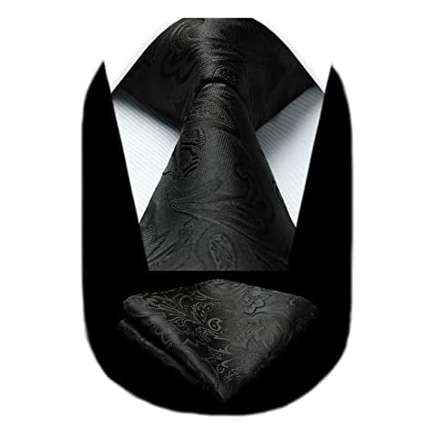 HISDERN Corbata para Hombre Paisley Boda Corbatas Hombre Corbatas Clásico Corbata y Pañuelo Negro Cover