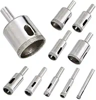 Kit 10 Brocas Diamantadas 3 a 50mm | Fura Vidros, Mármore, Granito, Espelhos, Pisos, Azulejos e Cerâmicas
