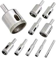 Kit 10 Brocas Diamantadas 3 a 50mm | Fura Vidros, Mármore, Granito, Espelhos, Pisos, Azulejos e Cerâmicas