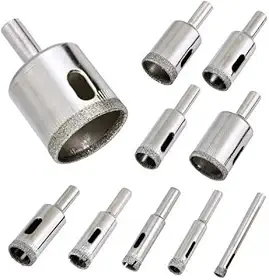 Kit 10 Brocas Diamantadas 3 a 50mm | Fura Vidros, Mármore, Granito, Espelhos, Pisos, Azulejos e Cerâmicas