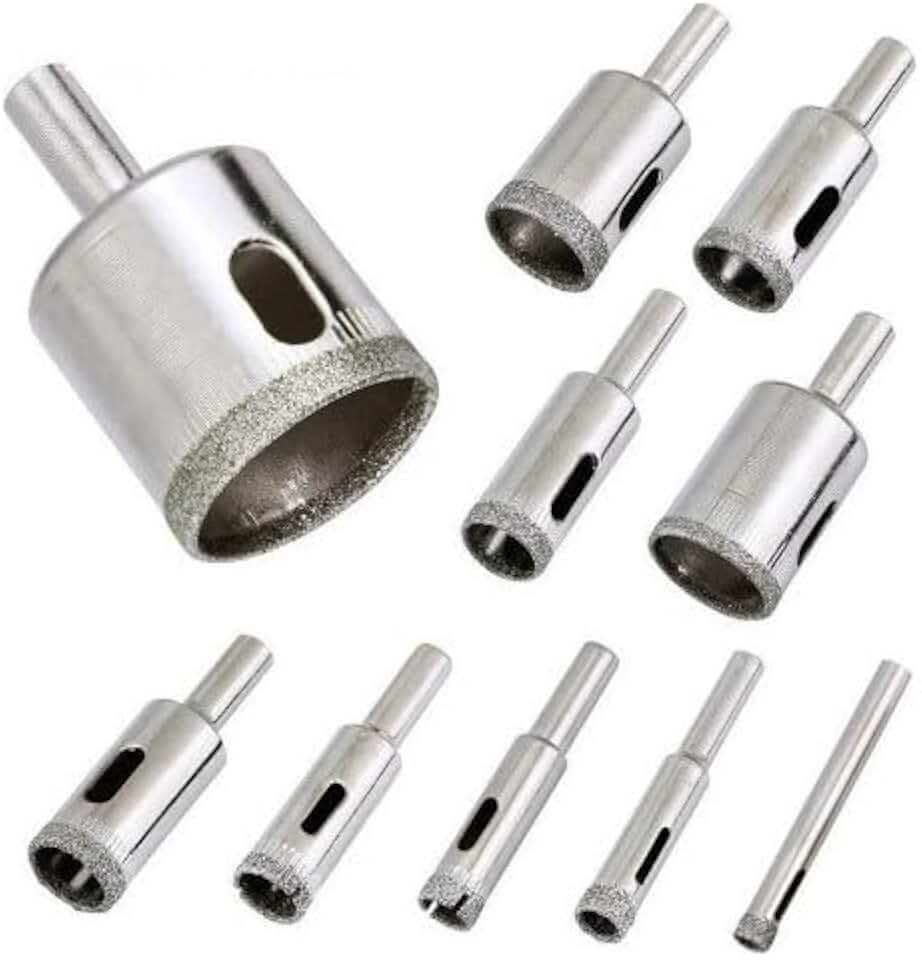 Kit 10 Brocas Diamantadas 3 a 50mm | Fura Vidros, Mármore, Granito, Espelhos, Pisos, Azulejos e Cerâmicas