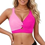 2026 Traje de baño tankini de dos piezas con tirantes ajustables bragas de corte alto para la playa, Rosa intenso., M