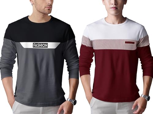 Image of Noble Monk Men Full Sleeve Round Neck T-Shirt | Printed Sleeves |Regular fit Tshirt for Men