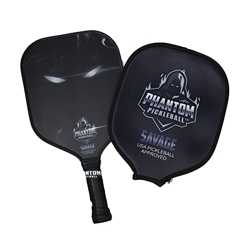 Phantom Pickleball Paddle Savage 13mm - Carbon Fiber - USA Pickleball Approved - Max Grit and Spin Elongated Body Pickle Ball Paddle - Lightweight Pickleball Racket with Polypropylene Core