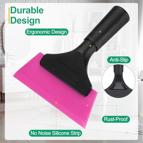 Image of uxcell 2Pcs 5 Inch Shower Squeegee for Glass Doors, All-Purpose Bath Squeegee with Handle for Bathroom Window Mirror Car Glass, Pink