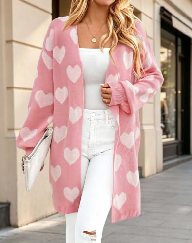 Image of Oversized Long Cardigan Sweaters for Women Cute Heart Fall Coats Outfits | Soft Knit Long Sleeve Cardigans, Winter Fall Clothes, Dressy Casual Office Work Teacher Outfits