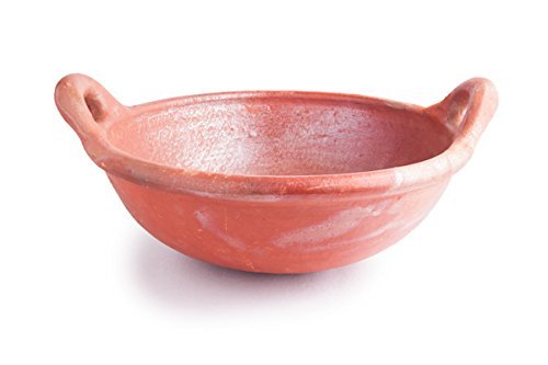 Zishta Traditional Handcrafted Clay Kadai | Handmade Pot | Kadai Pot For Cooking & Serving | Deep Frying For Curries, Gravies | Red | Natural And Traditional (Dia: 26.7cm, H: 10.2cm, Cap: 1.7L, 1.4 Kg)