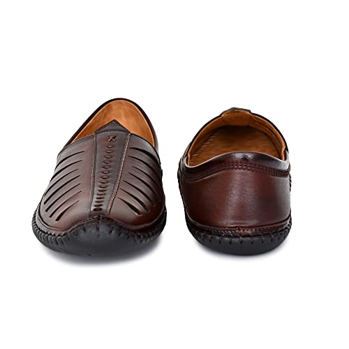 Karaddi 5082 Men's Loafer Stylish Ethnic Peshawari Nagra Mojadi Sherwani Sandals Wedding Latest Kolhapuri Brown Tan Black Shoes for Men
