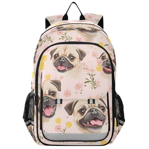 Sac à dos pour ordinateur portable pour enfants avec motif carlin pour l'école et sorties