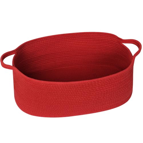 Image of Large Woven Gift Basket Empty, Red Cotton Rope Storage Bin with Handles, Dog Toy Box, Baby Nursery Organizer Bin, Decorative Shelf Basket, Blanket Storage, Room Decor, Red, 19.6 inchx11 inchx7.8 inch